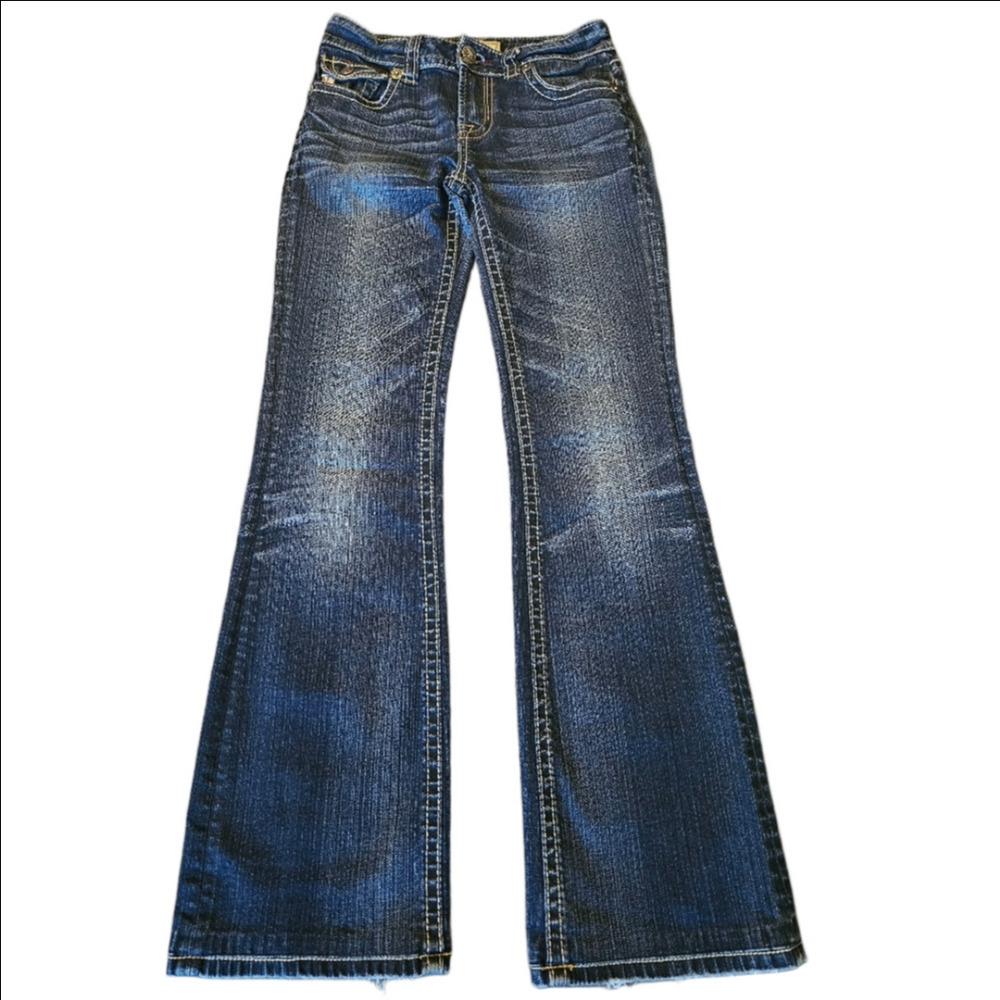 MEK BXM Perfect Curve Mid-Rise Dark Wash Backflap Pockets Bootcut Jeans Size 26